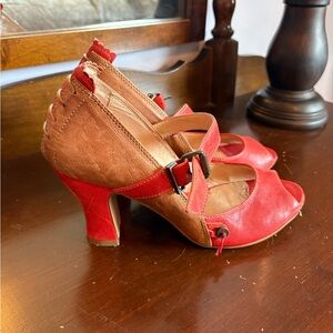Chic Red and Brown Women's Heels